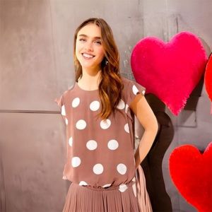 LOFT polka dot banded hem flutter top NWT